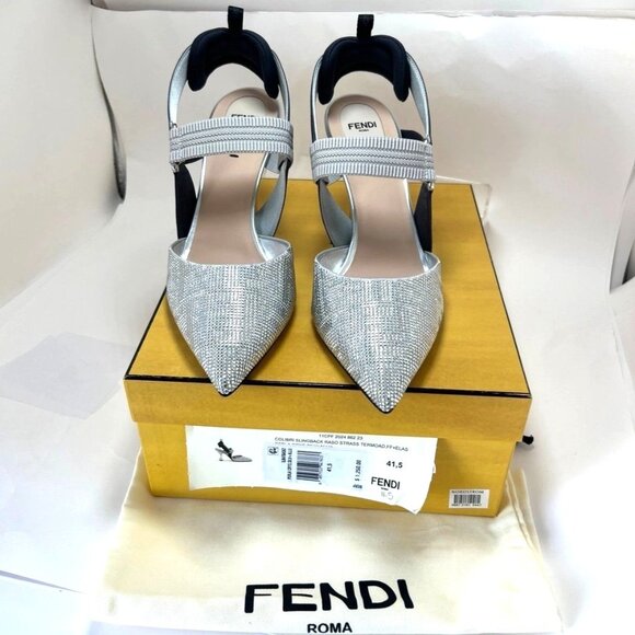 Fendi Colibrì Silver high heels 85mm slingbacks Women Pointed Toe Pumps Sz 41.5 - Picture 4 of 9